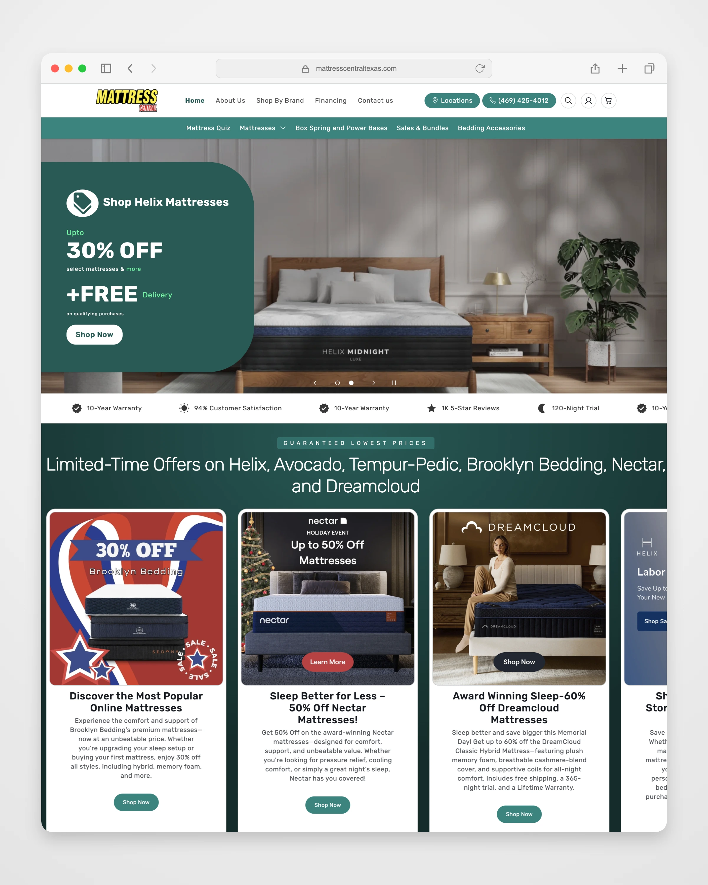 Mattress Central collection or service page mockup