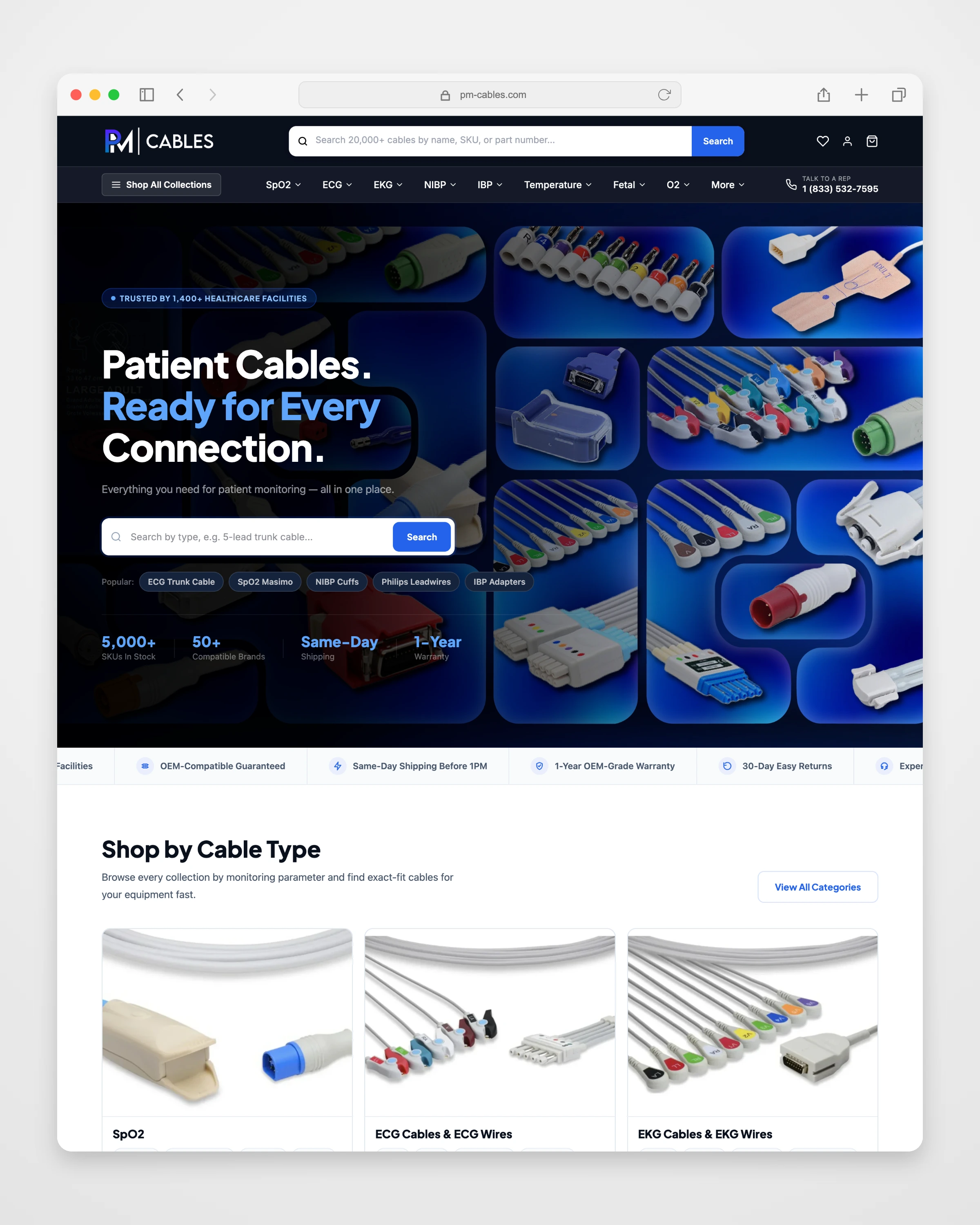 PM Cables collection or service page mockup