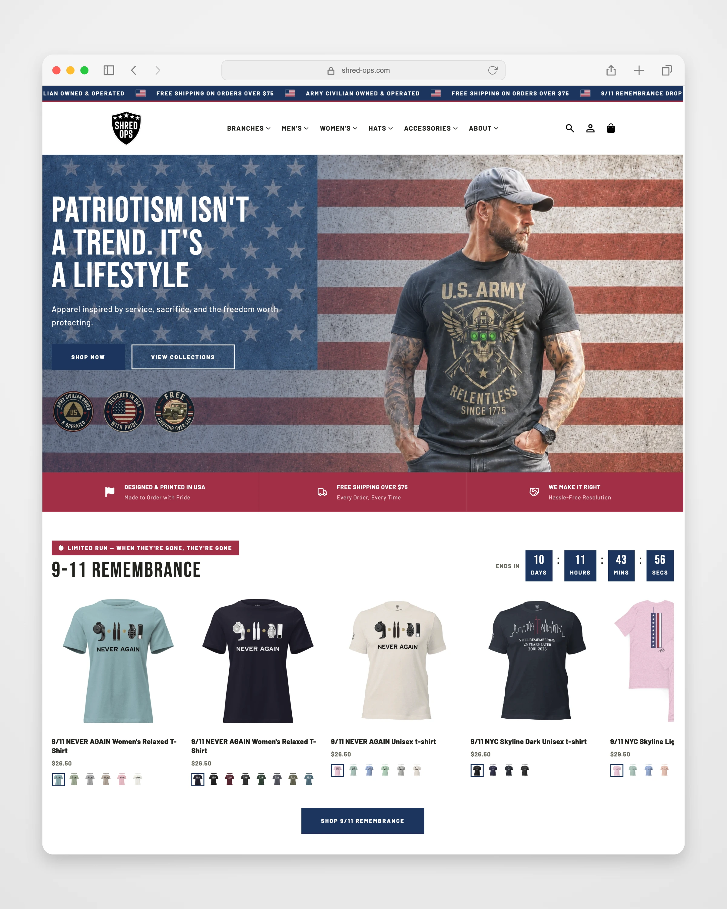 Shred Ops collection or service page mockup