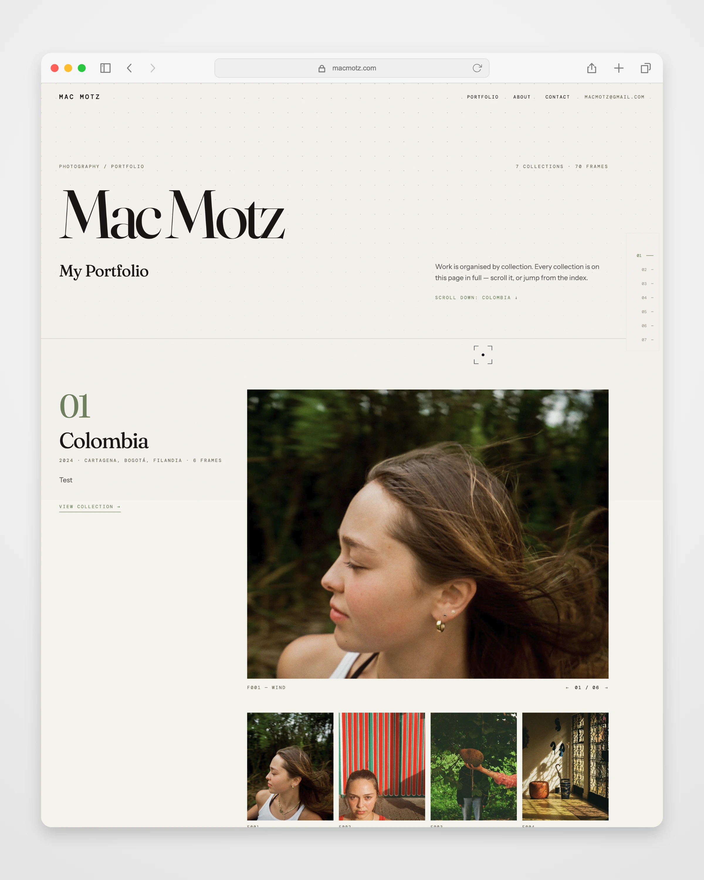 Mac Motz collection or service page mockup