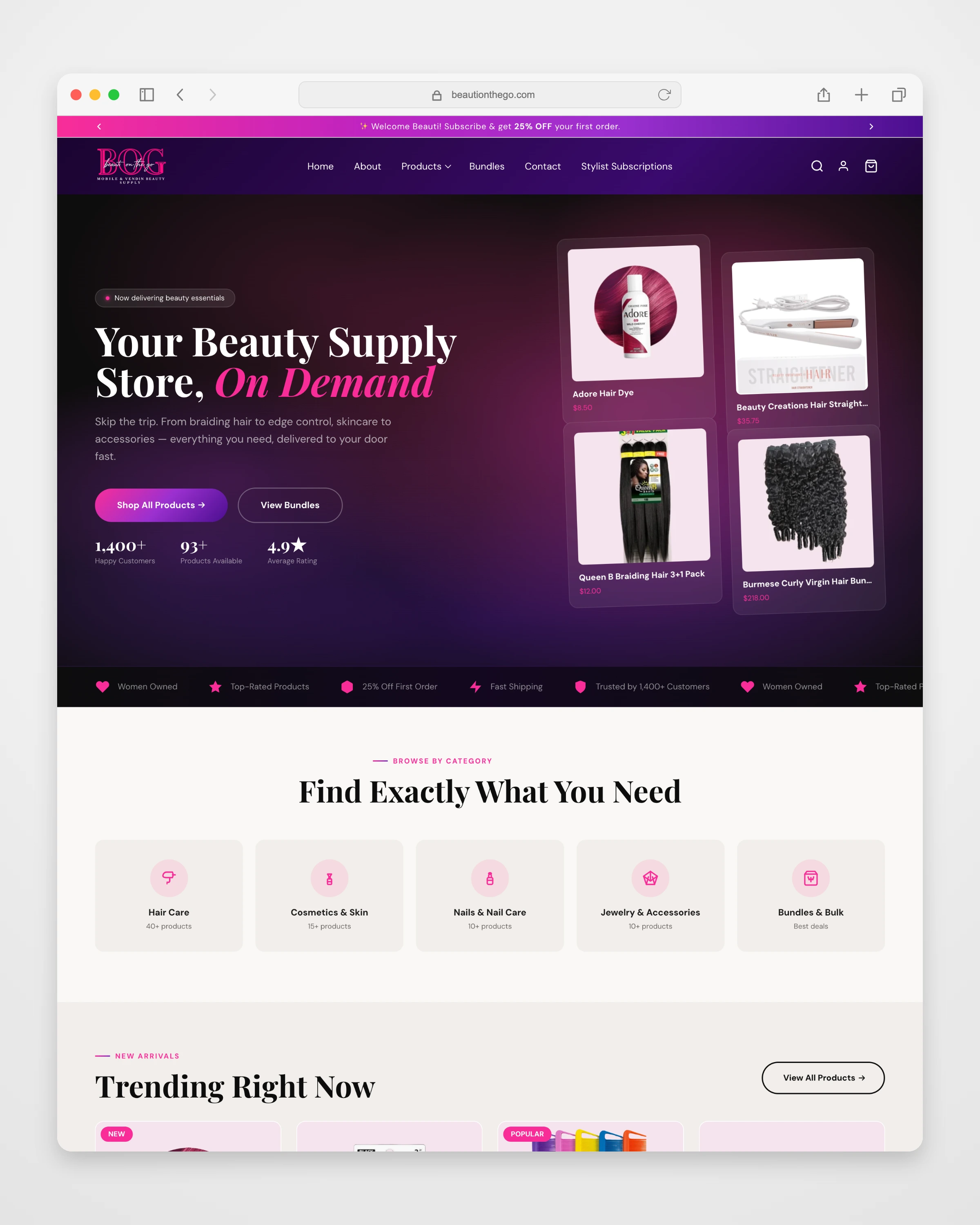 Beauti On The Go collection or service page mockup