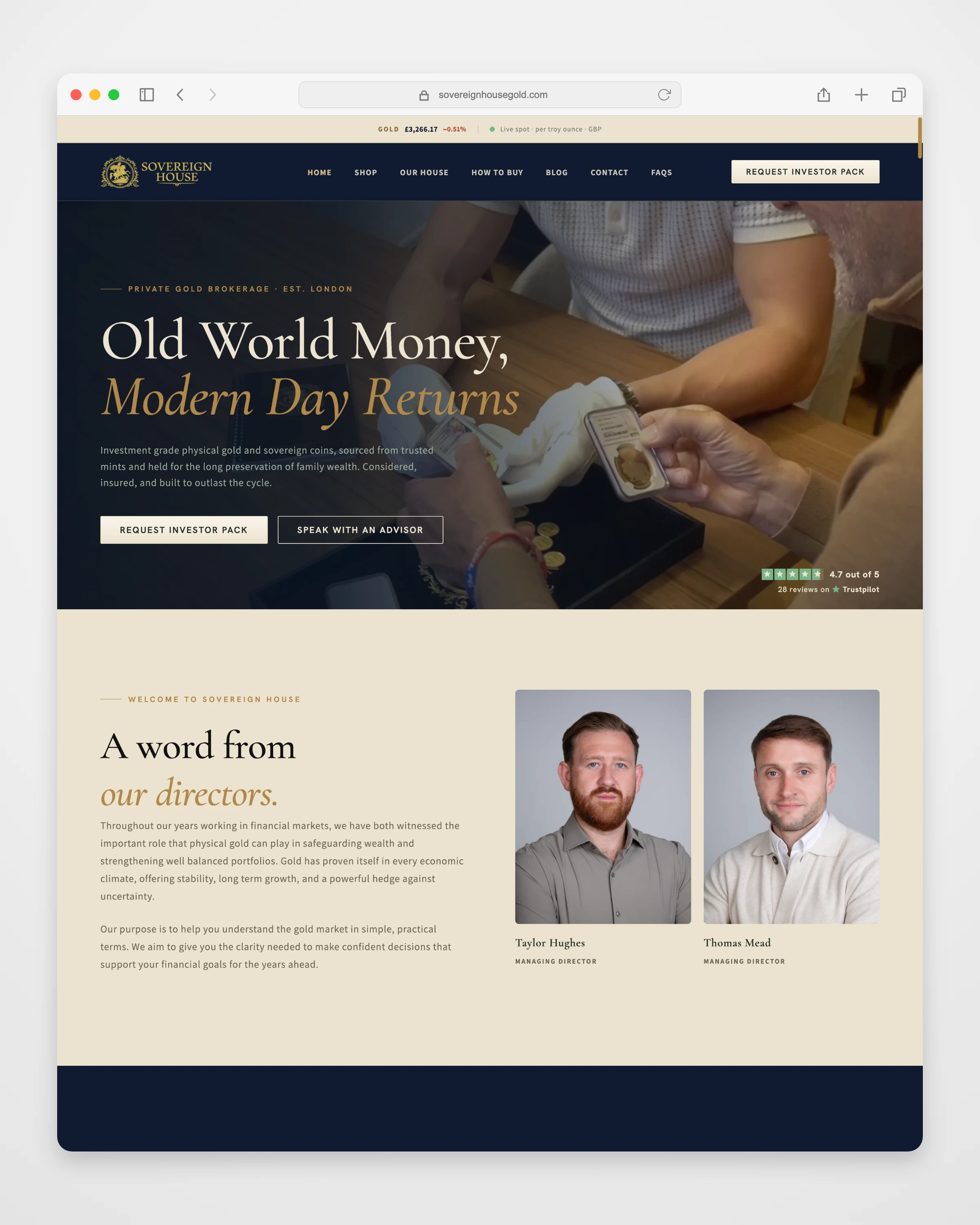 Sovereign House collection or service page mockup