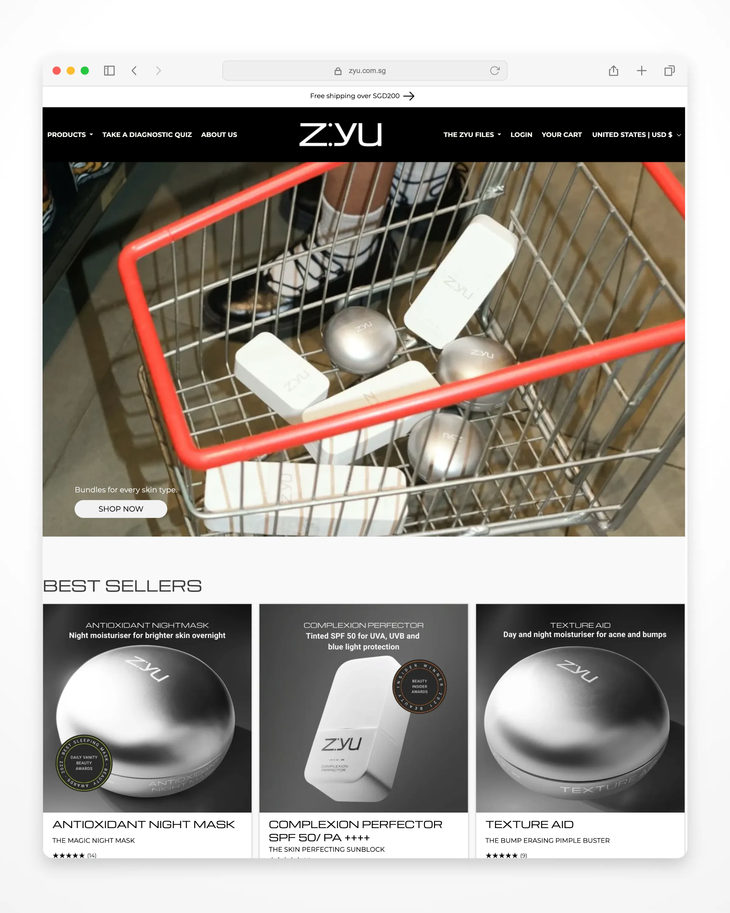 z:yu collection or service page mockup