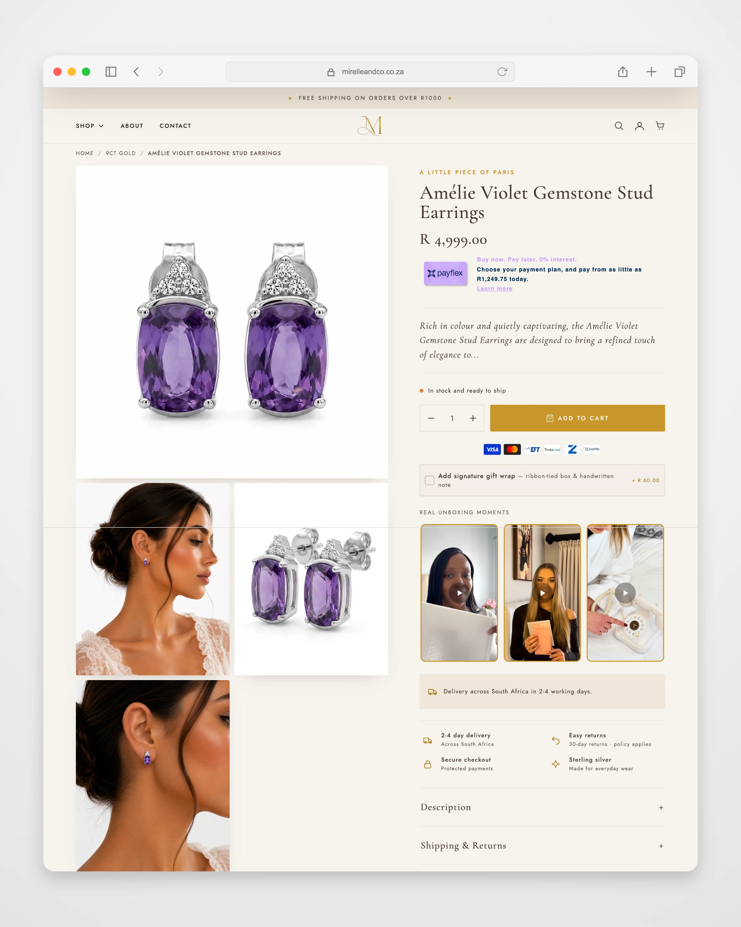 Mirelle & Co. detail page mockup