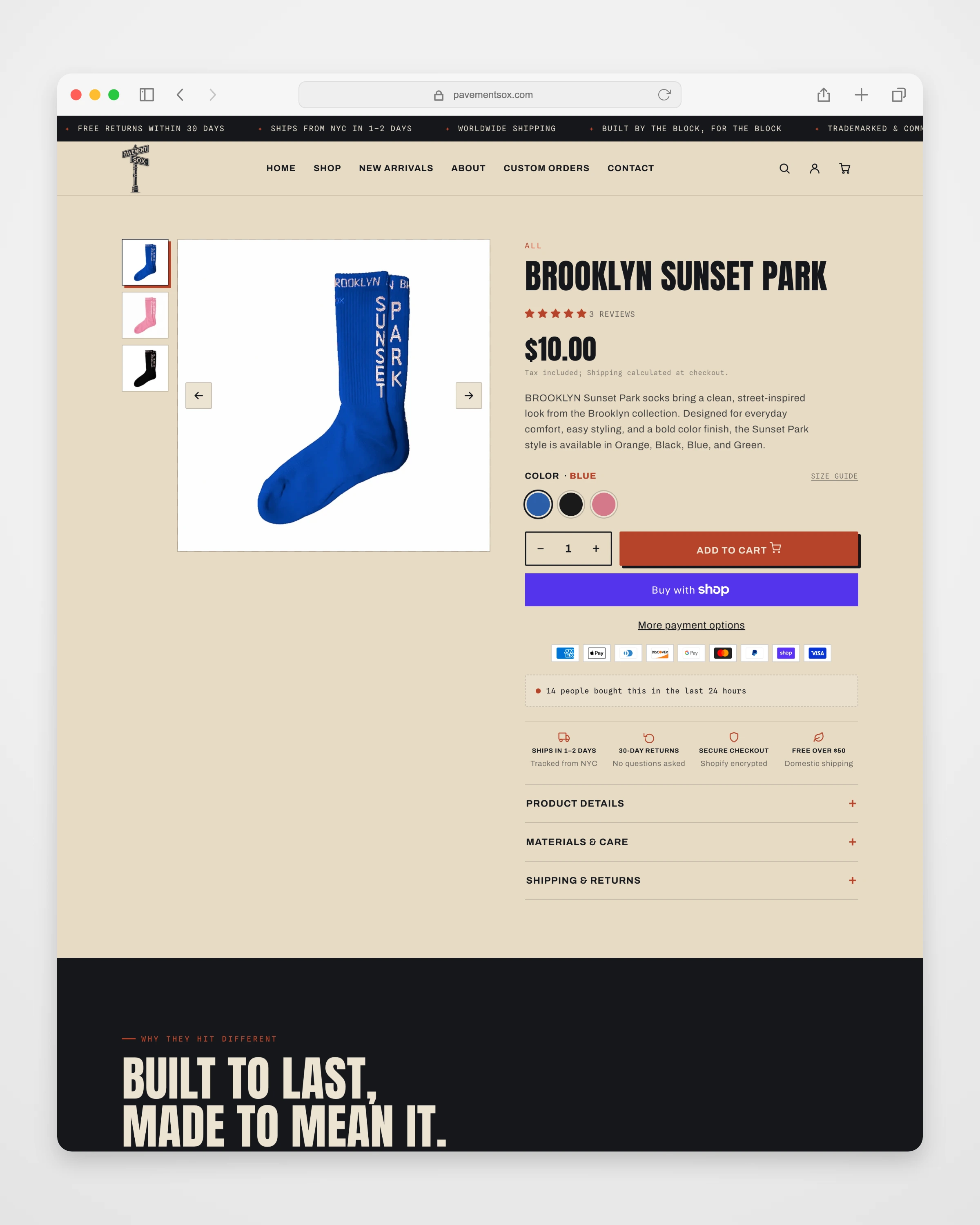 Pavement Sox product page mockup