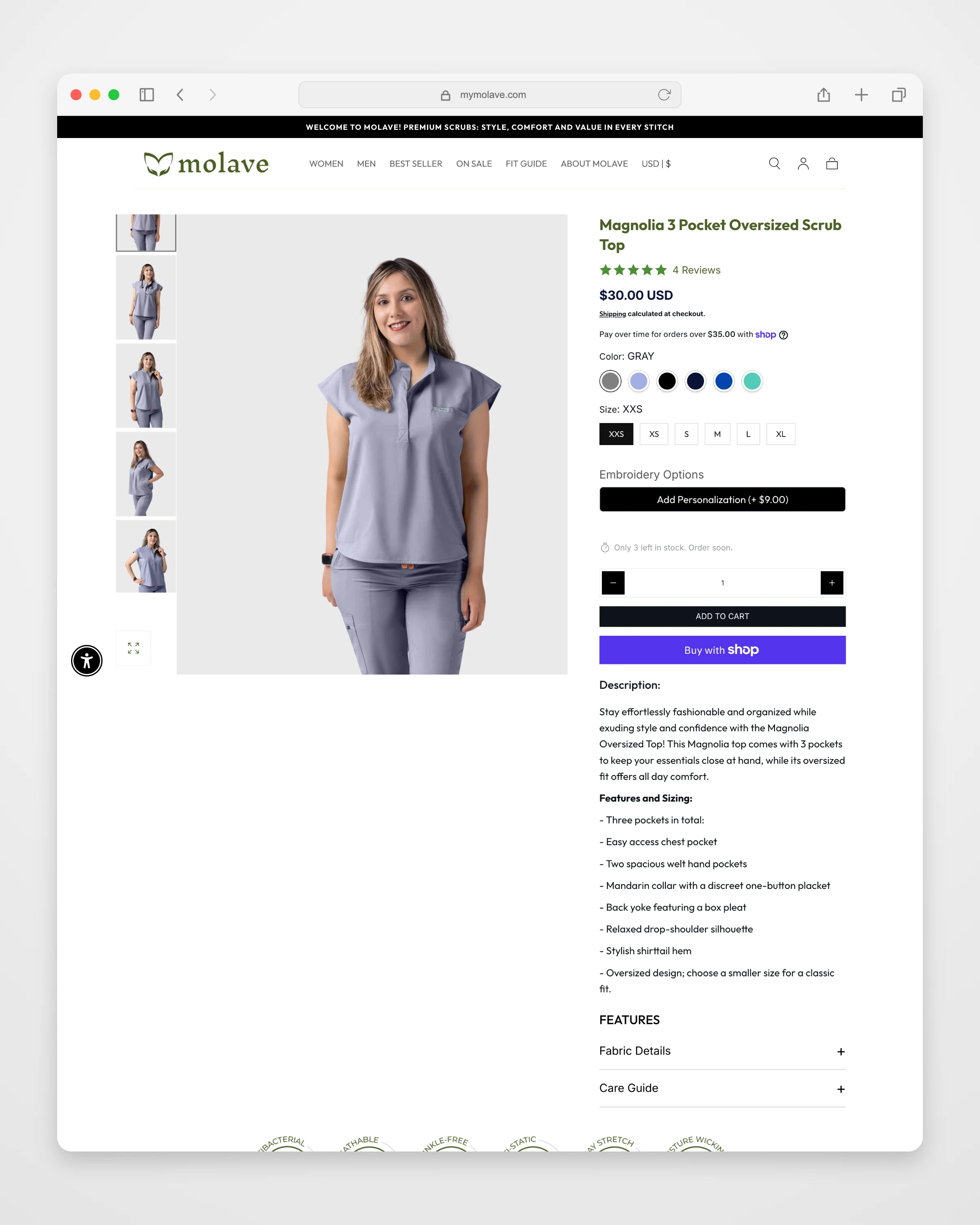 Molave Apparel detail page mockup
