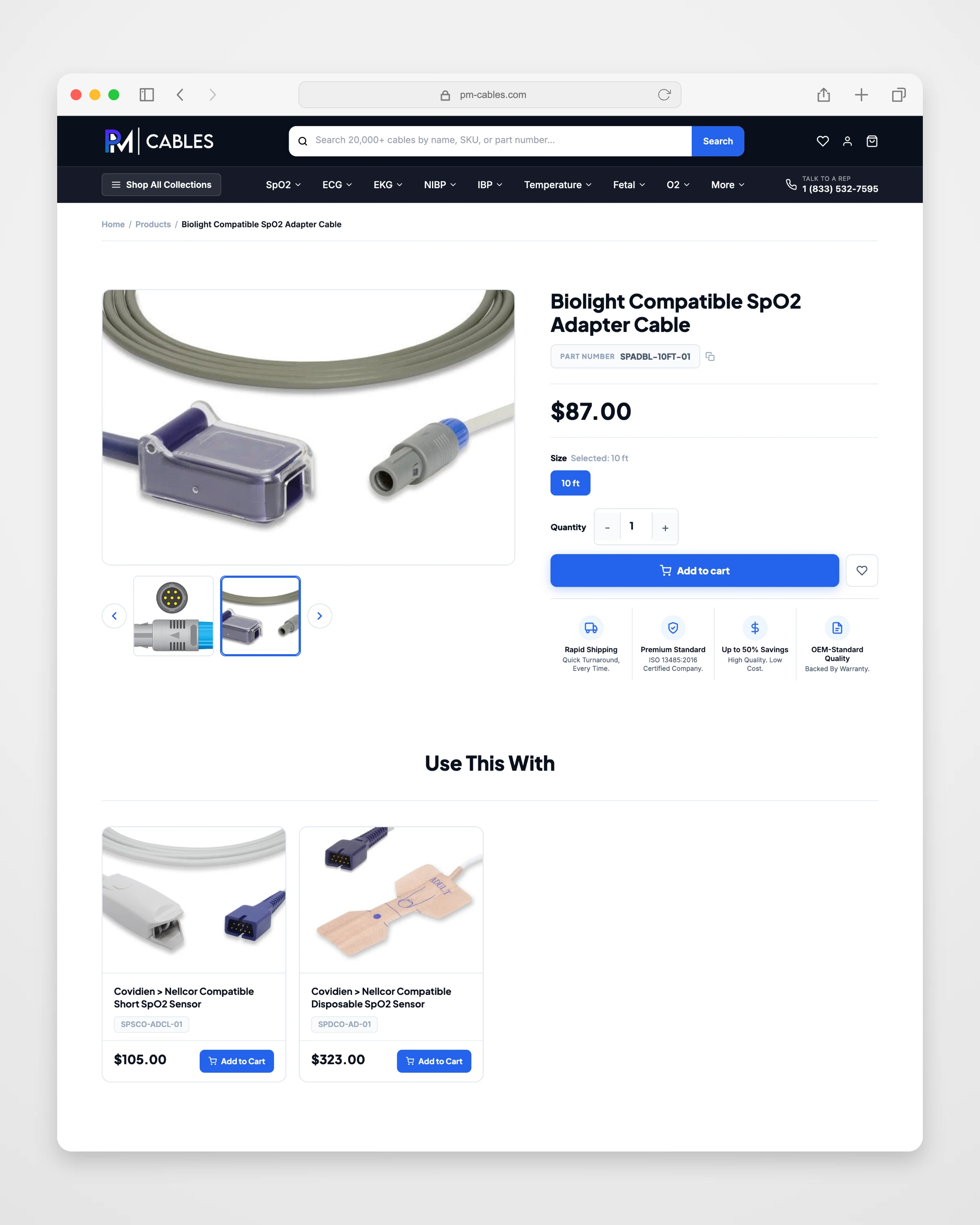 PM Cables detail page mockup