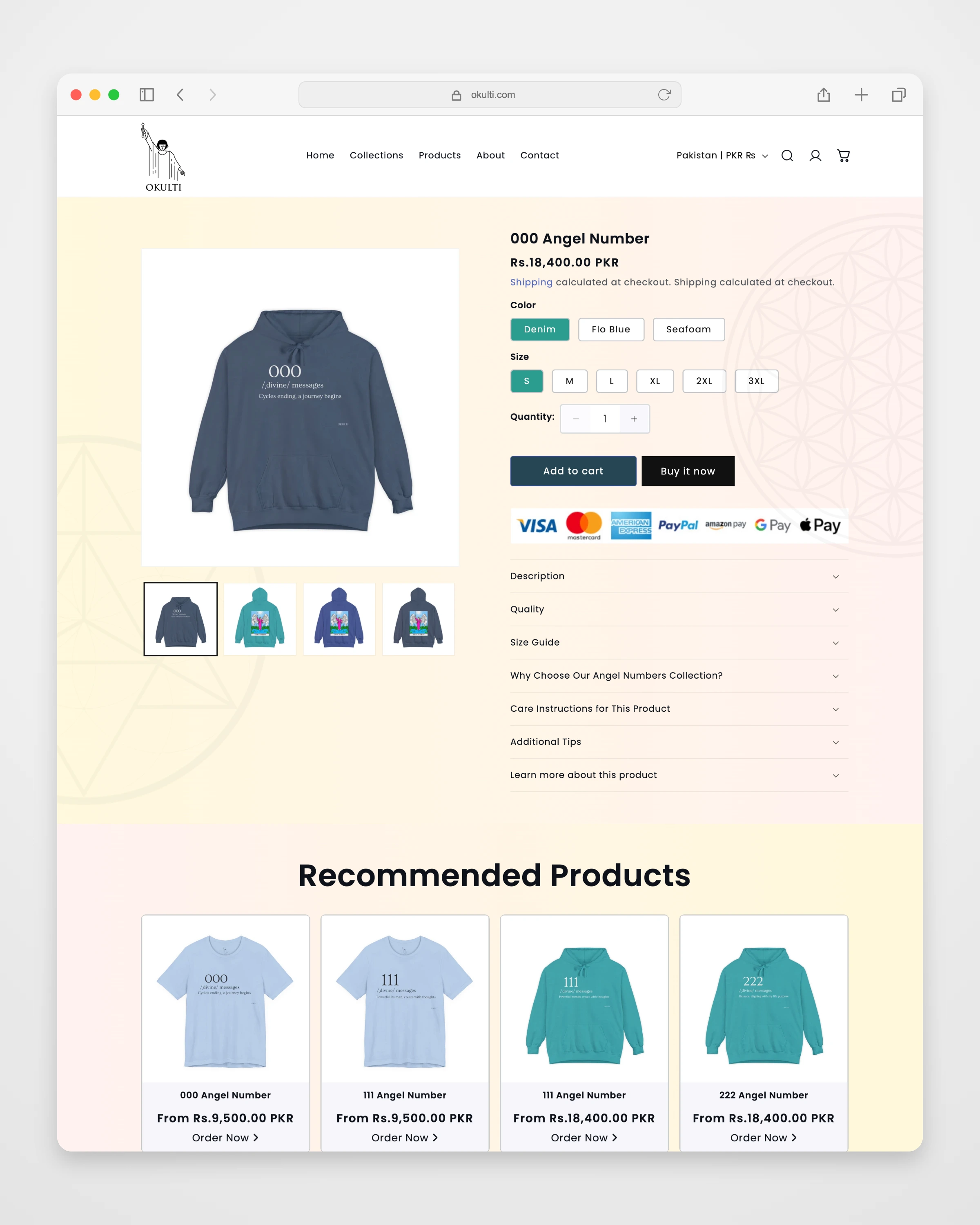 Okulti detail page mockup