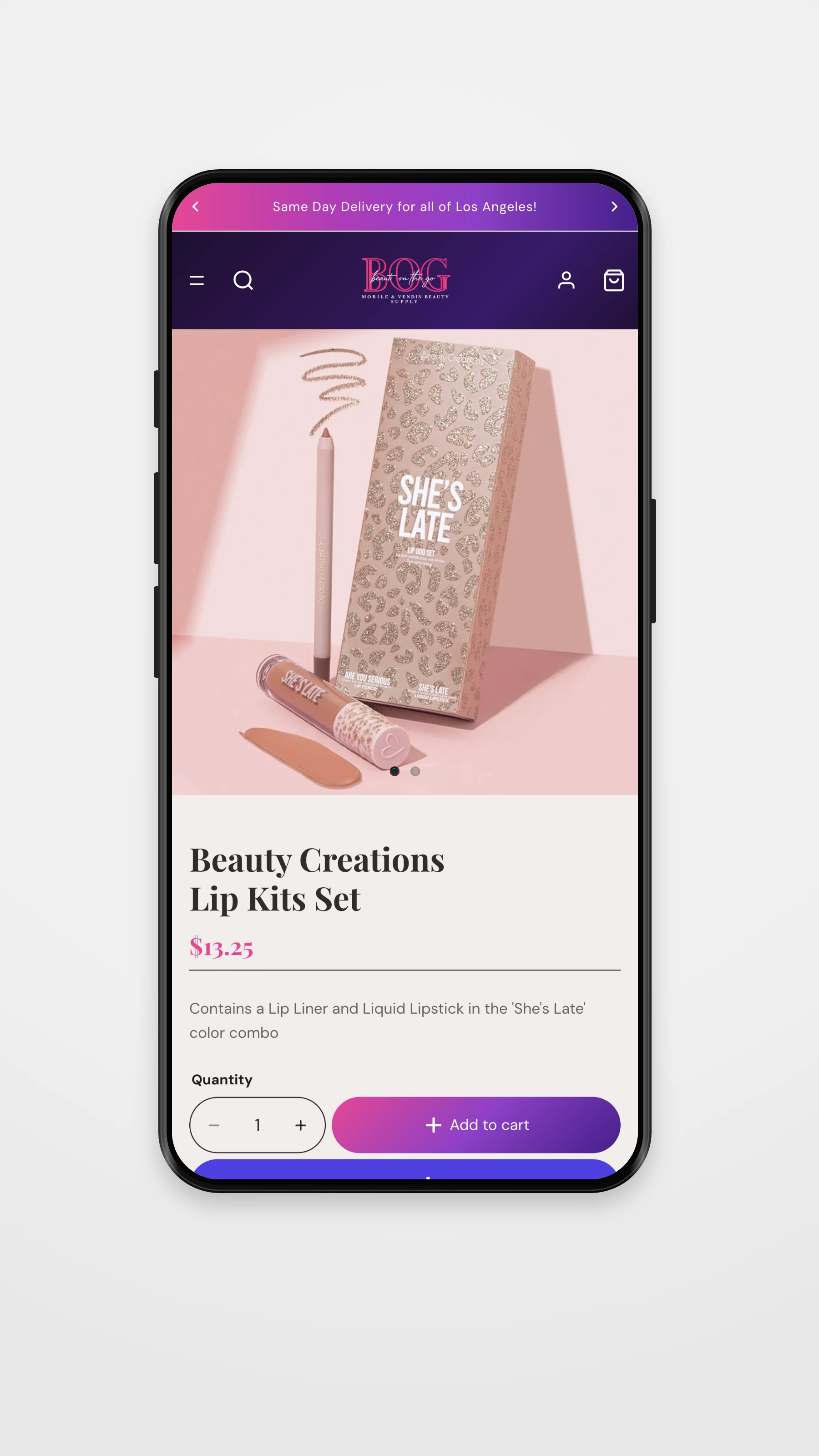 Beauti On The Go mobile detail page mockup