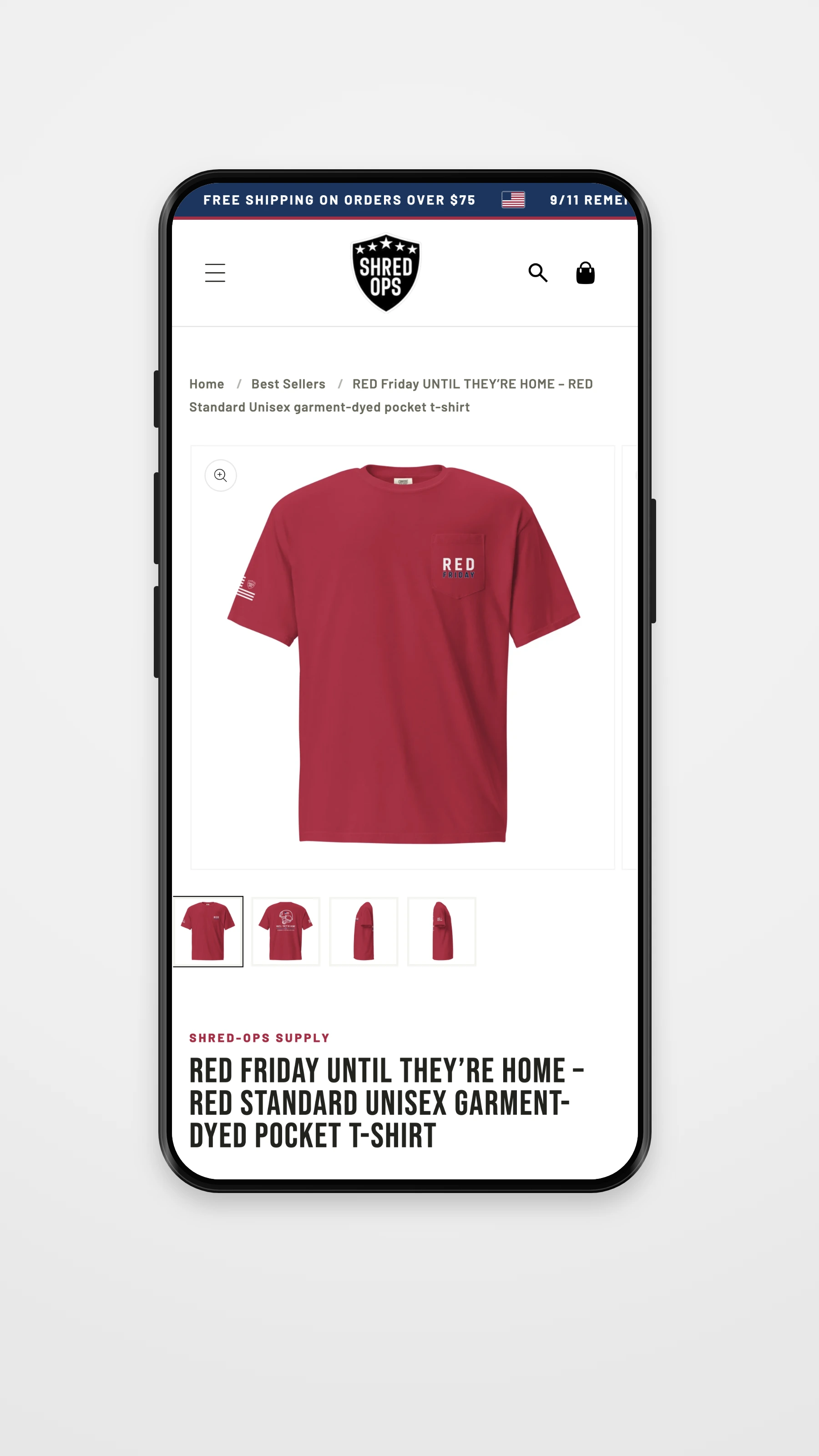 Shred Ops mobile detail page mockup