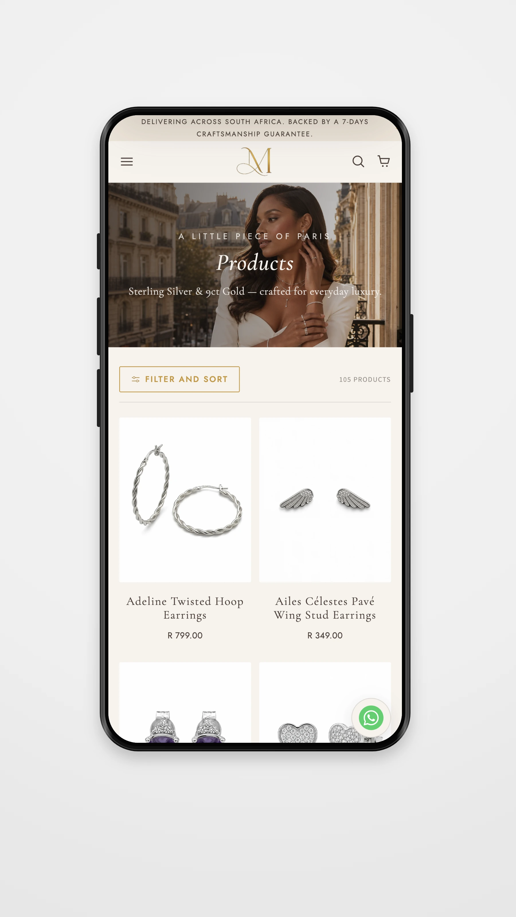 Mirelle & Co. mobile detail page mockup