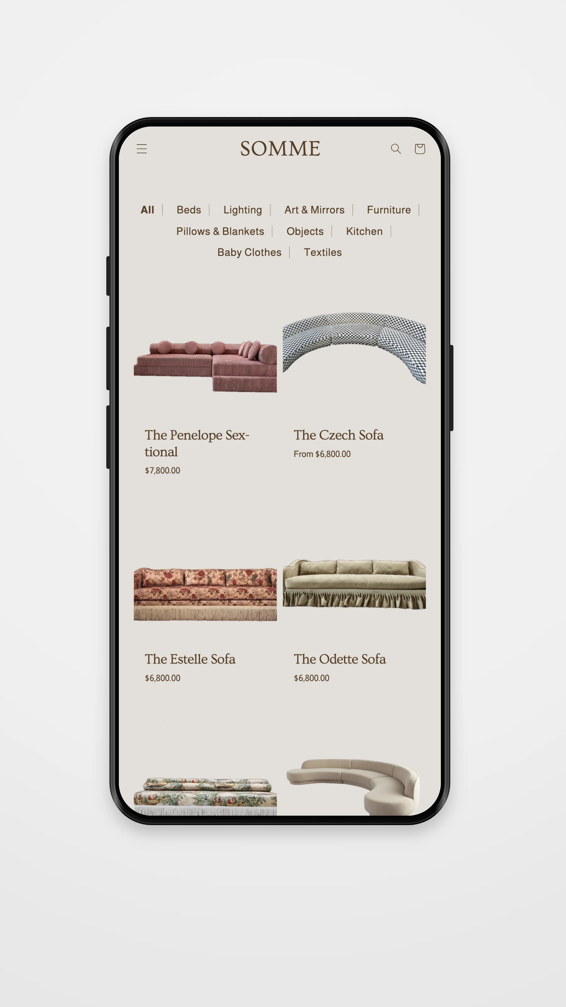 Somme Home mobile collection page mockup