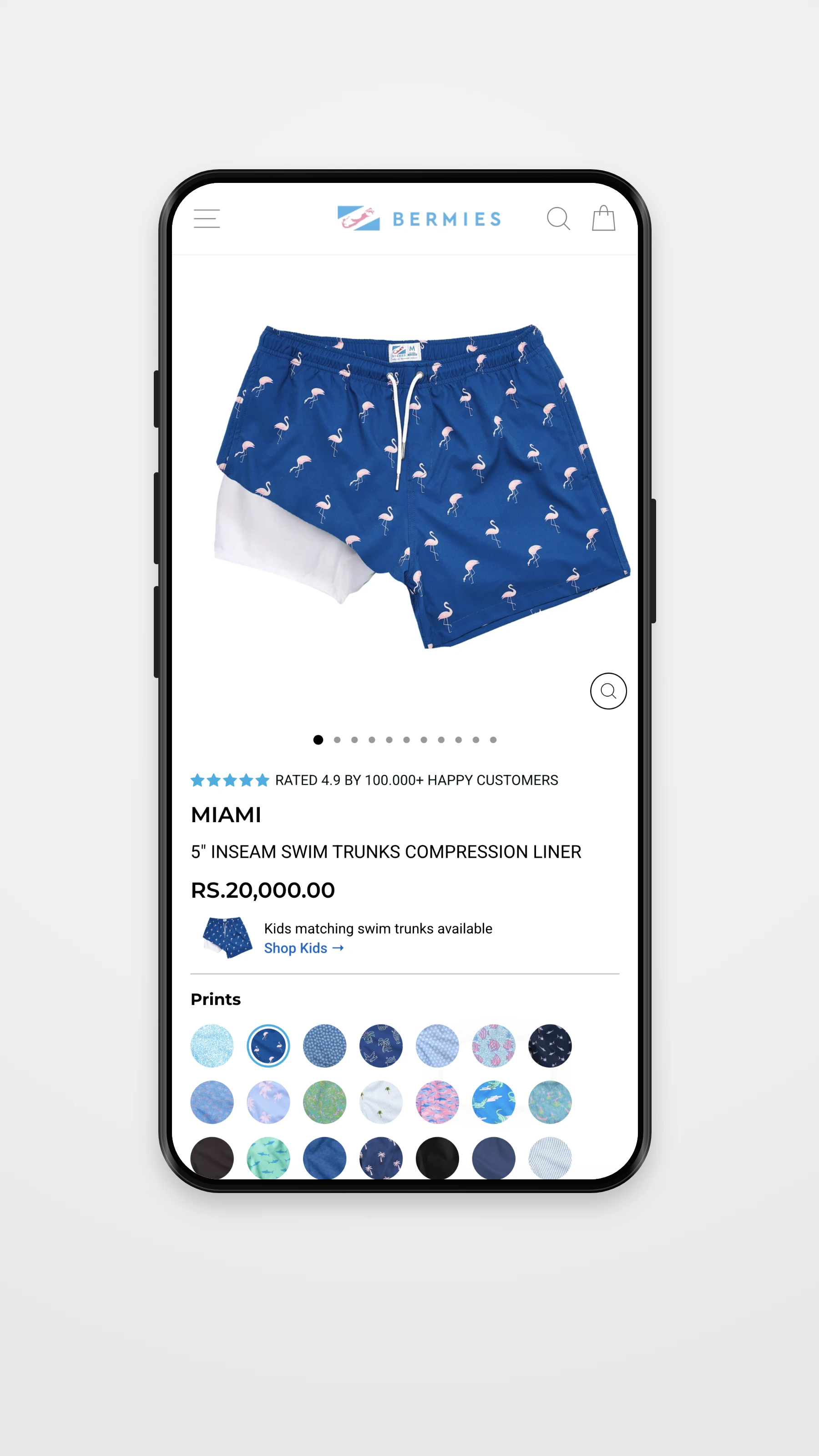 Bermies mobile product page mockup