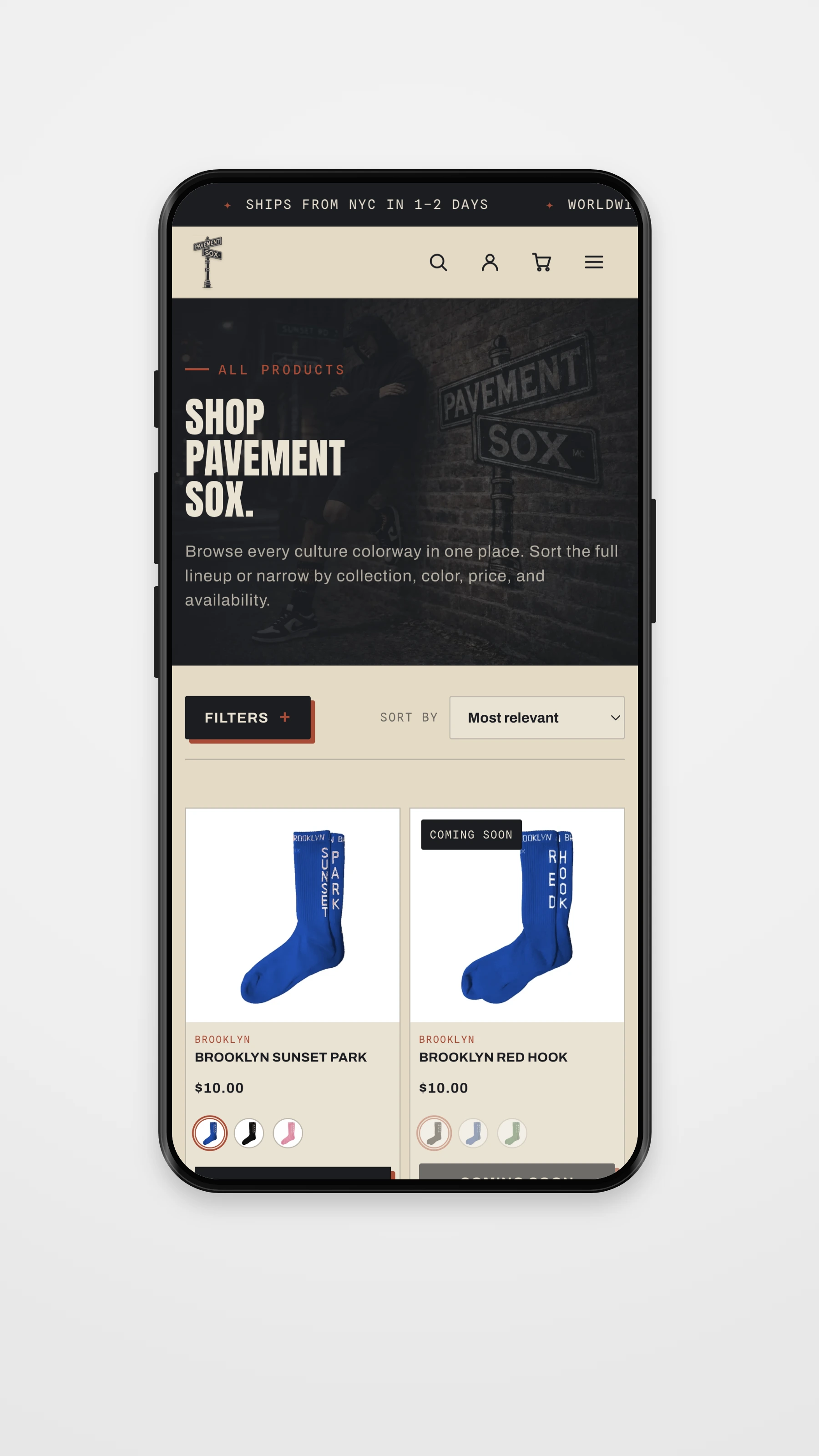 Pavement Sox mobile product page mockup