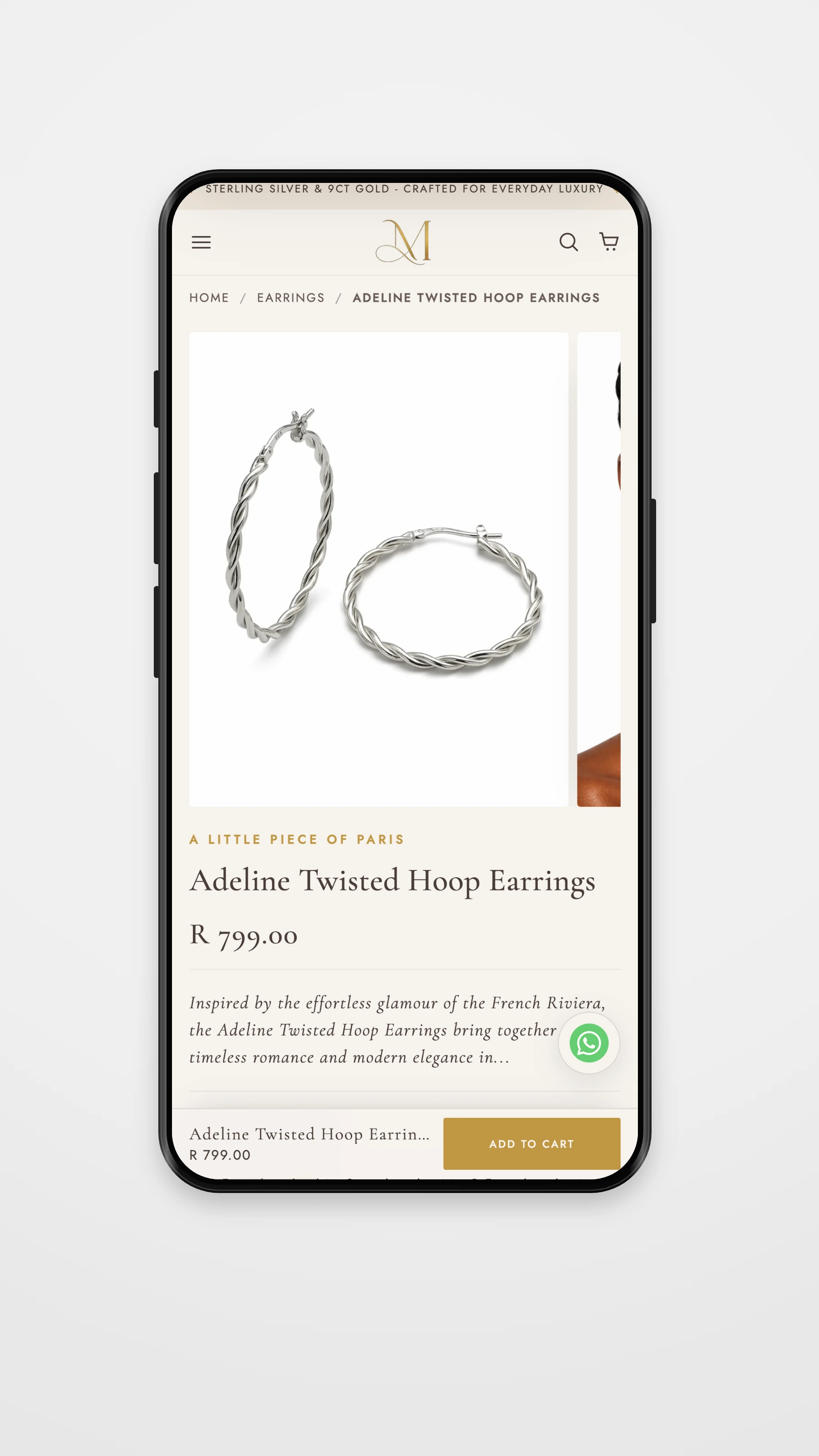 Mirelle & Co. mobile navigation mockup