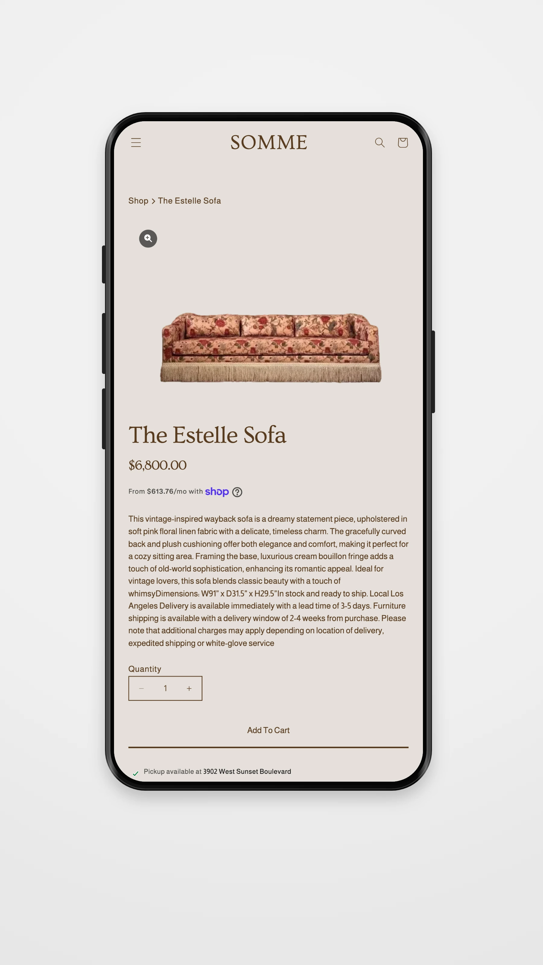 Somme Home mobile product page mockup