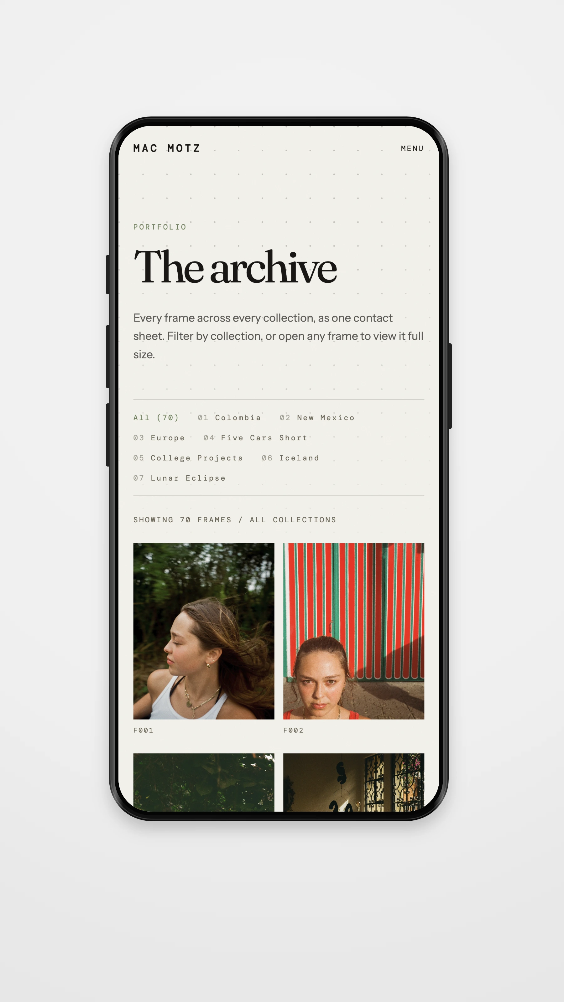 Mac Motz mobile navigation mockup