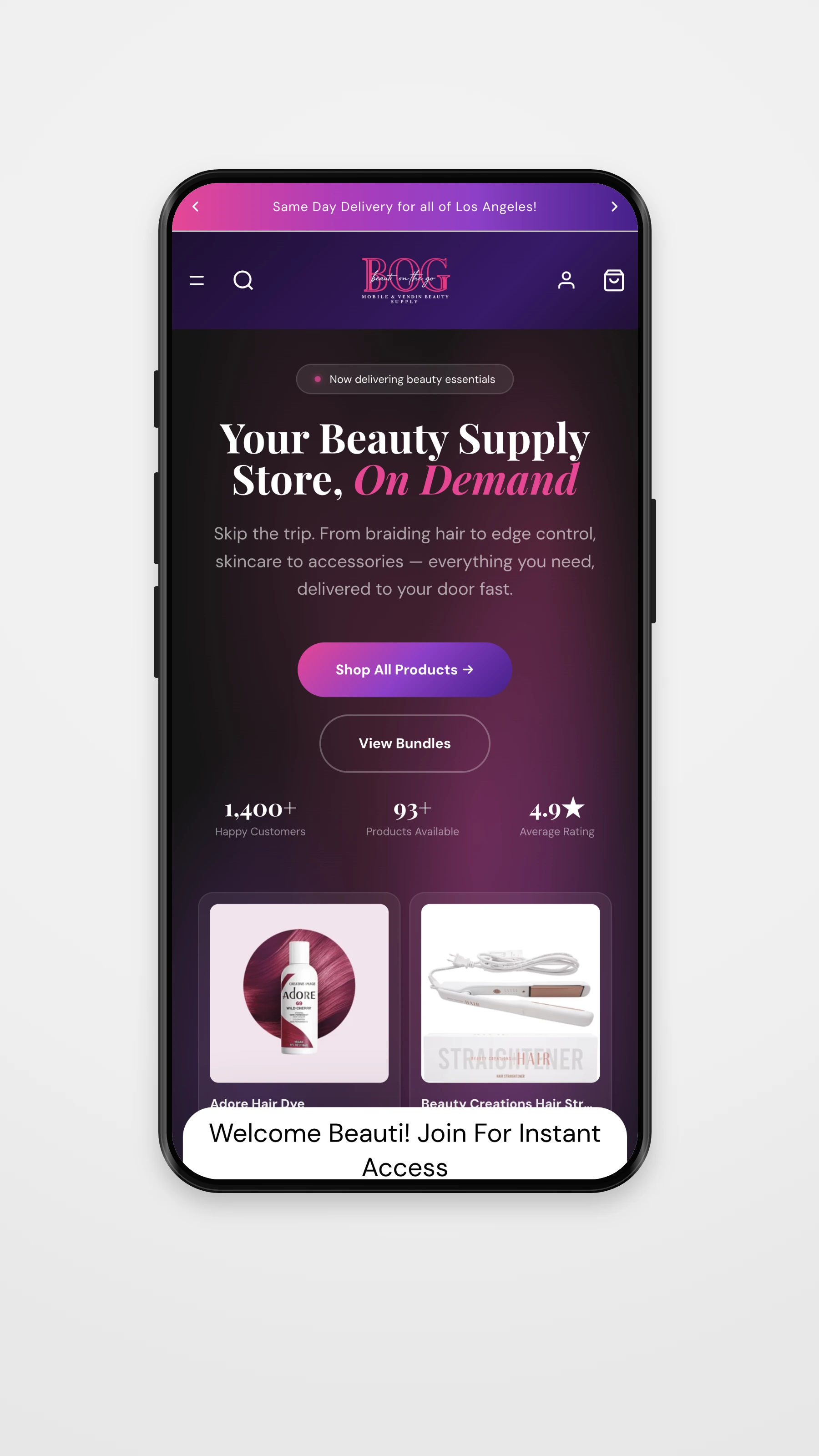 Beauti On The Go mobile navigation mockup