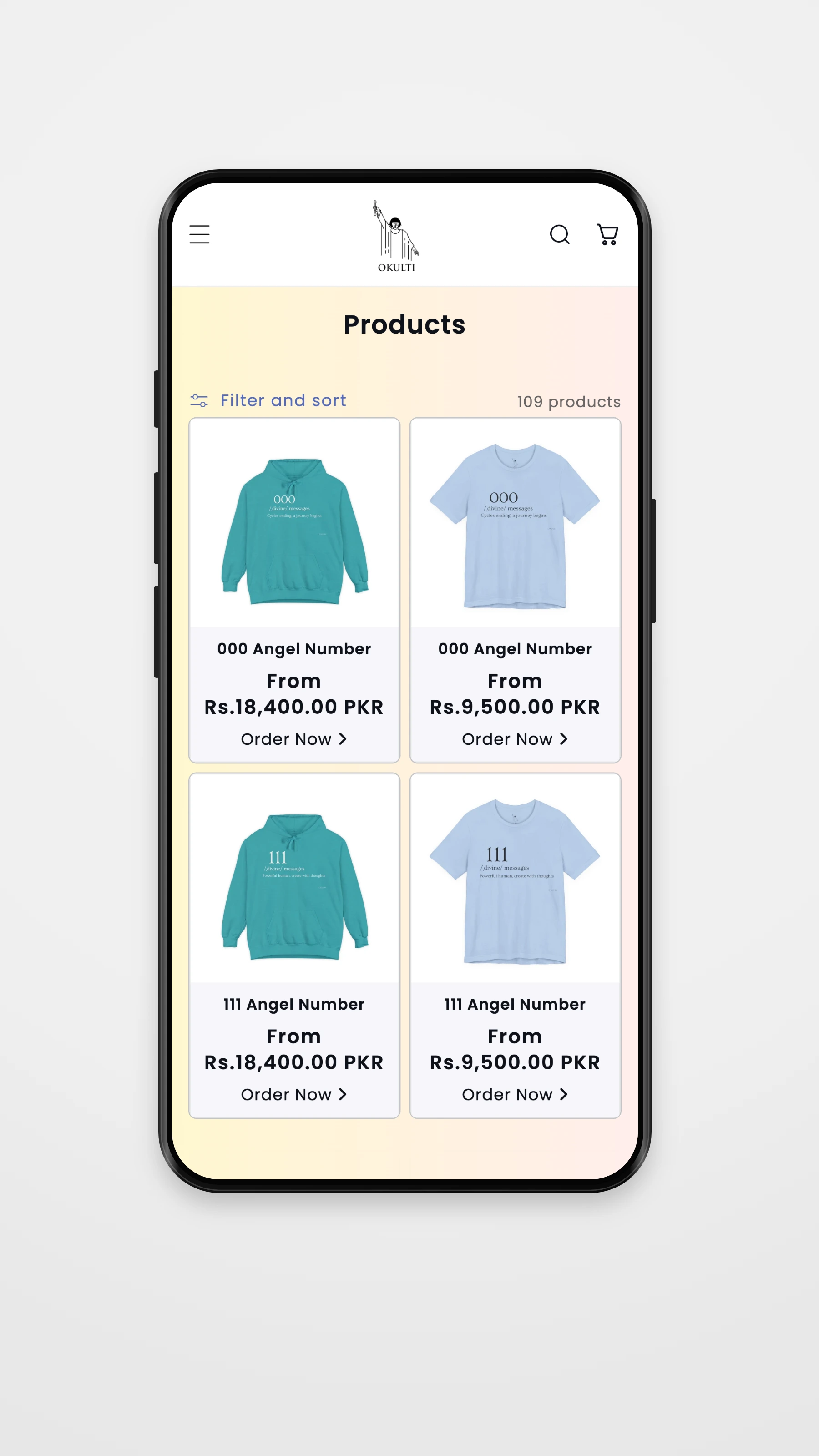 Okulti mobile navigation mockup