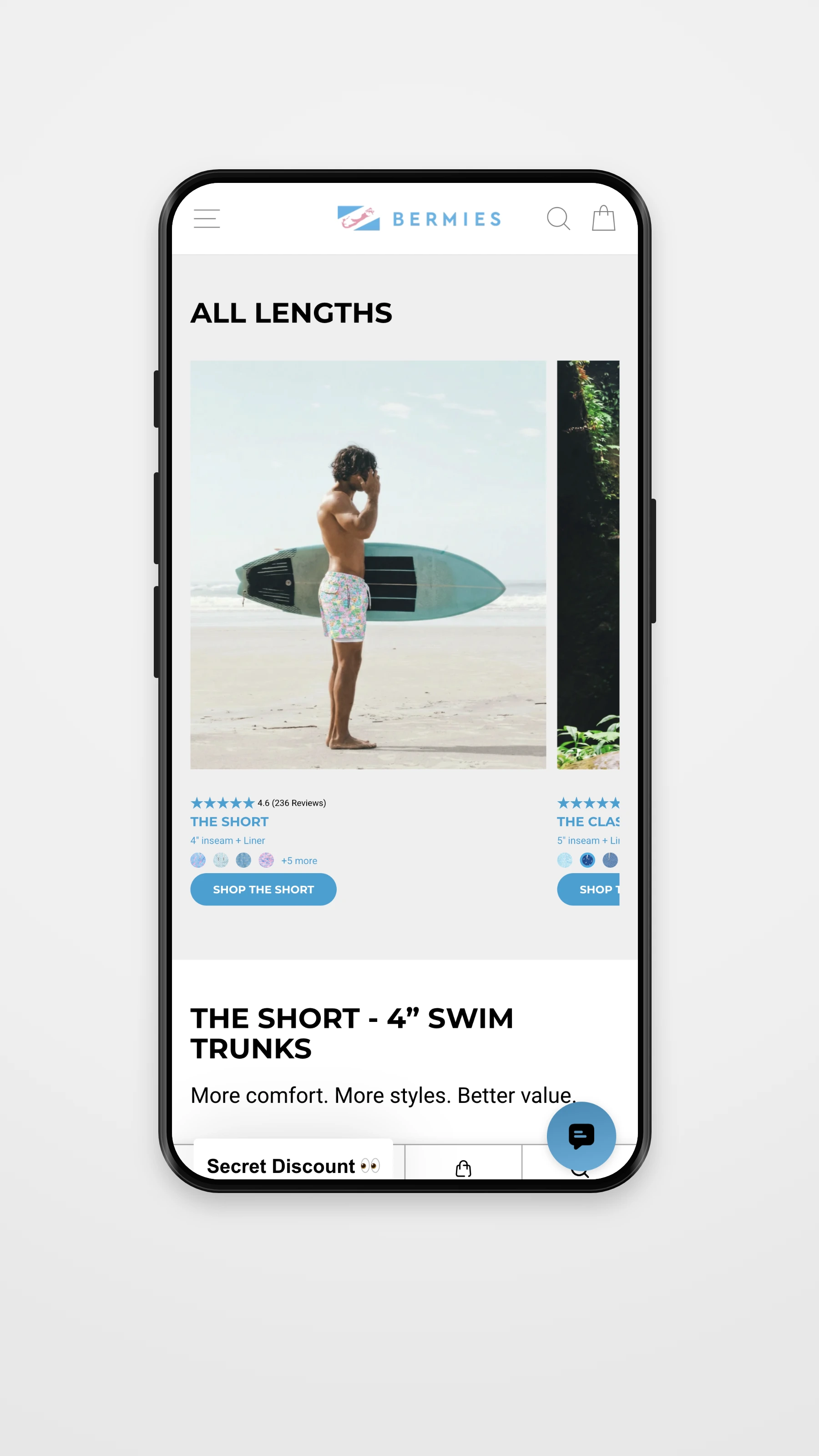 Bermies mobile homepage mockup