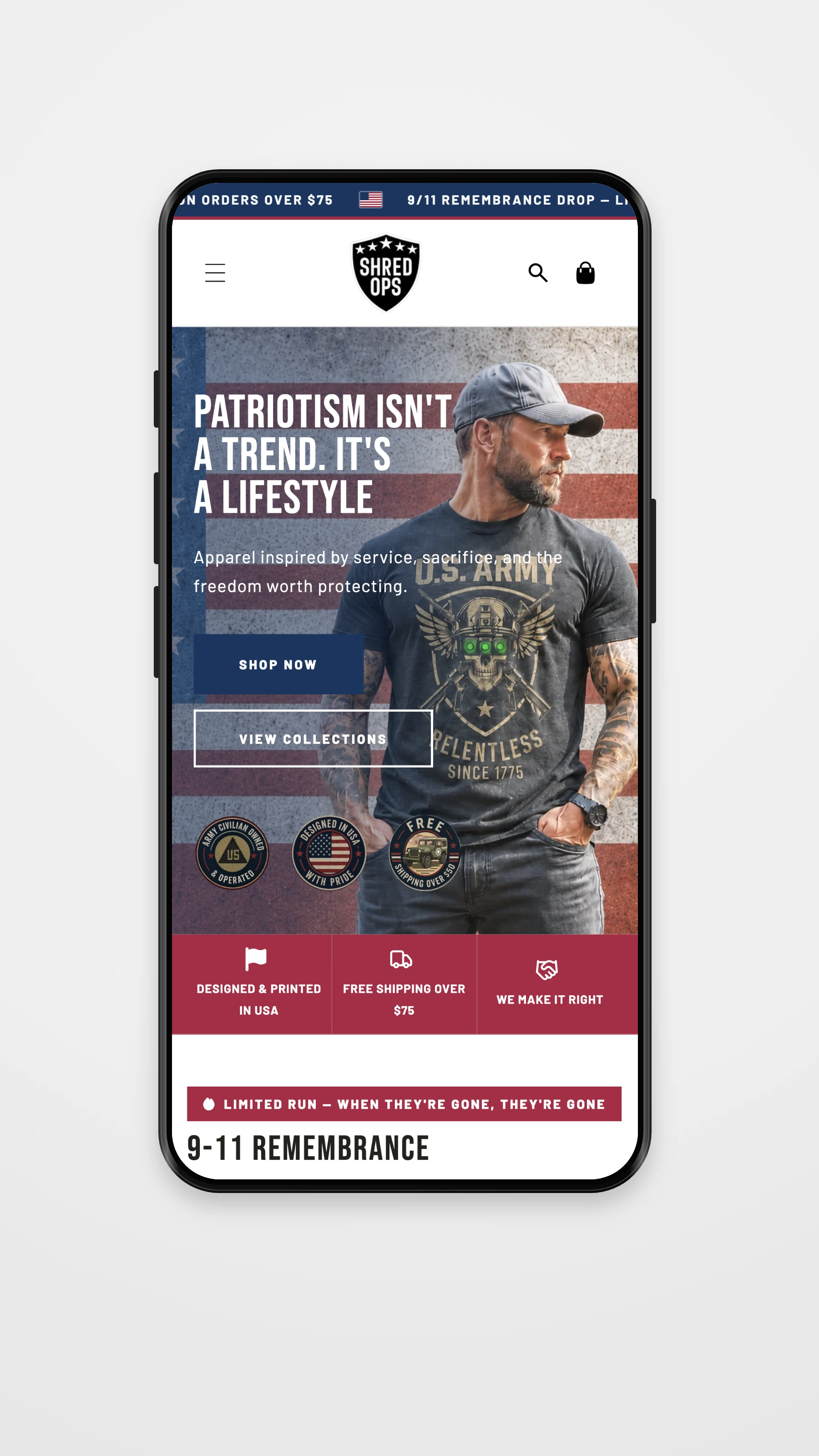Shred Ops mobile homepage mockup