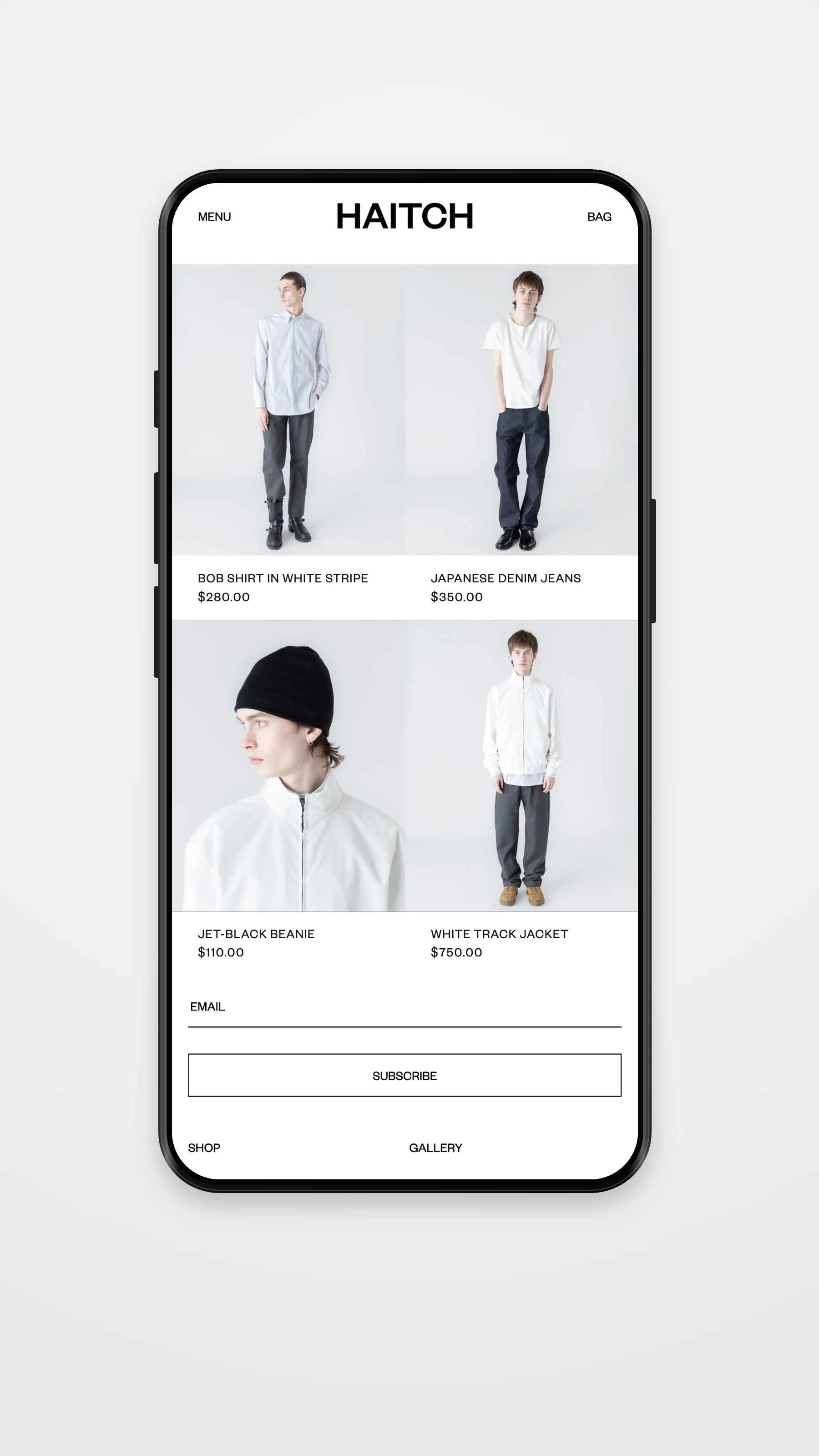 HAITCH mobile homepage mockup