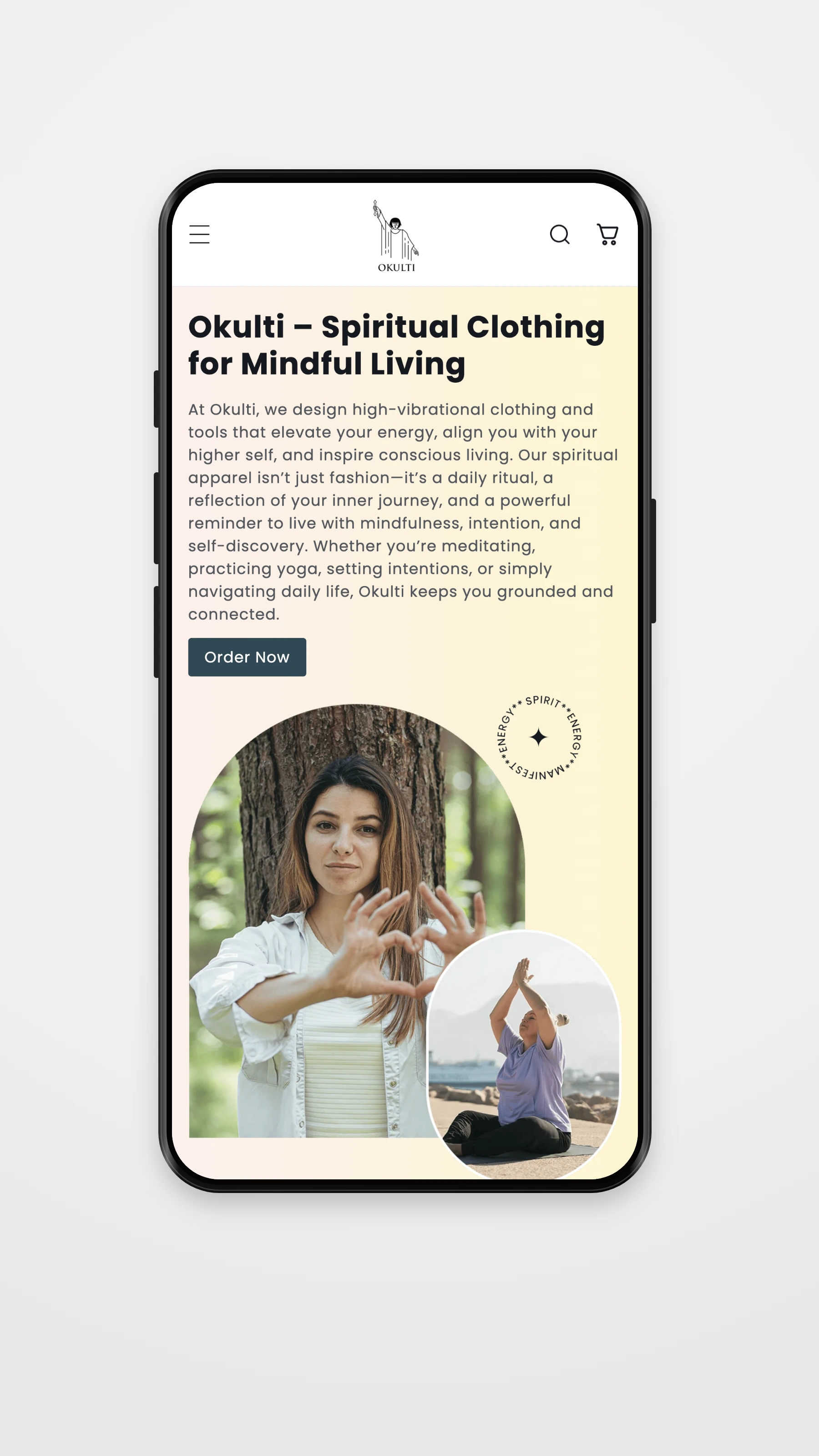 Okulti mobile homepage mockup
