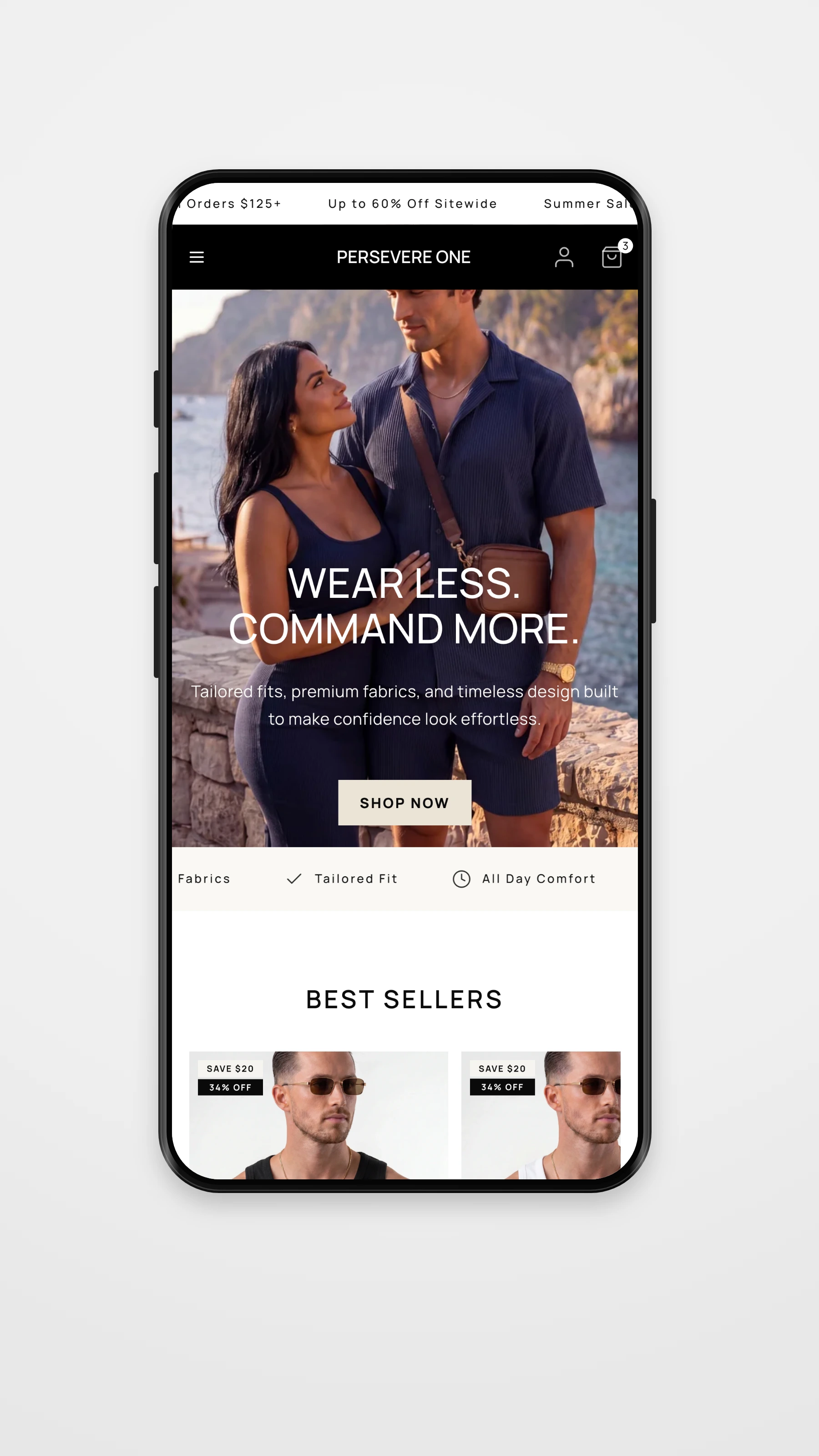 Persevere One mobile product page mockup