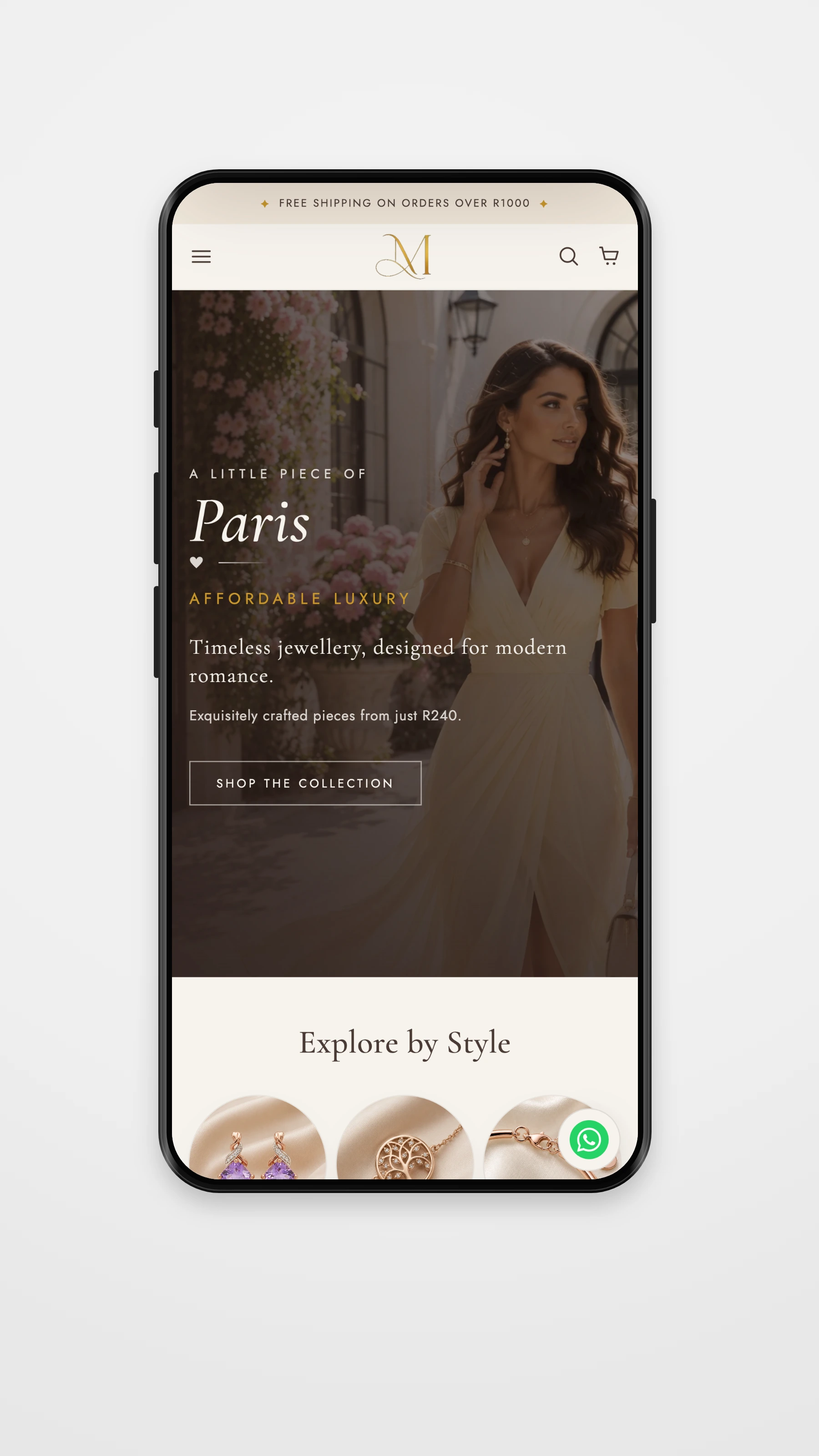 Mirelle & Co. mobile homepage mockup