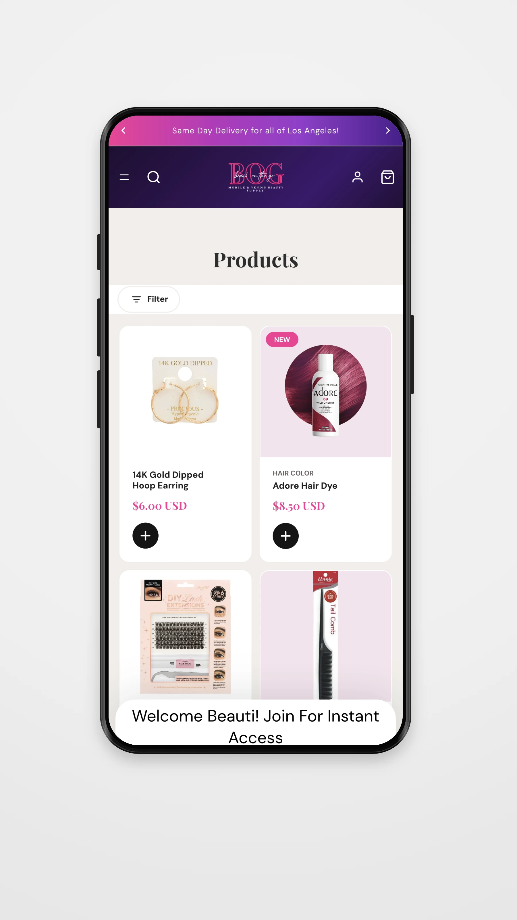Beauti On The Go mobile homepage mockup