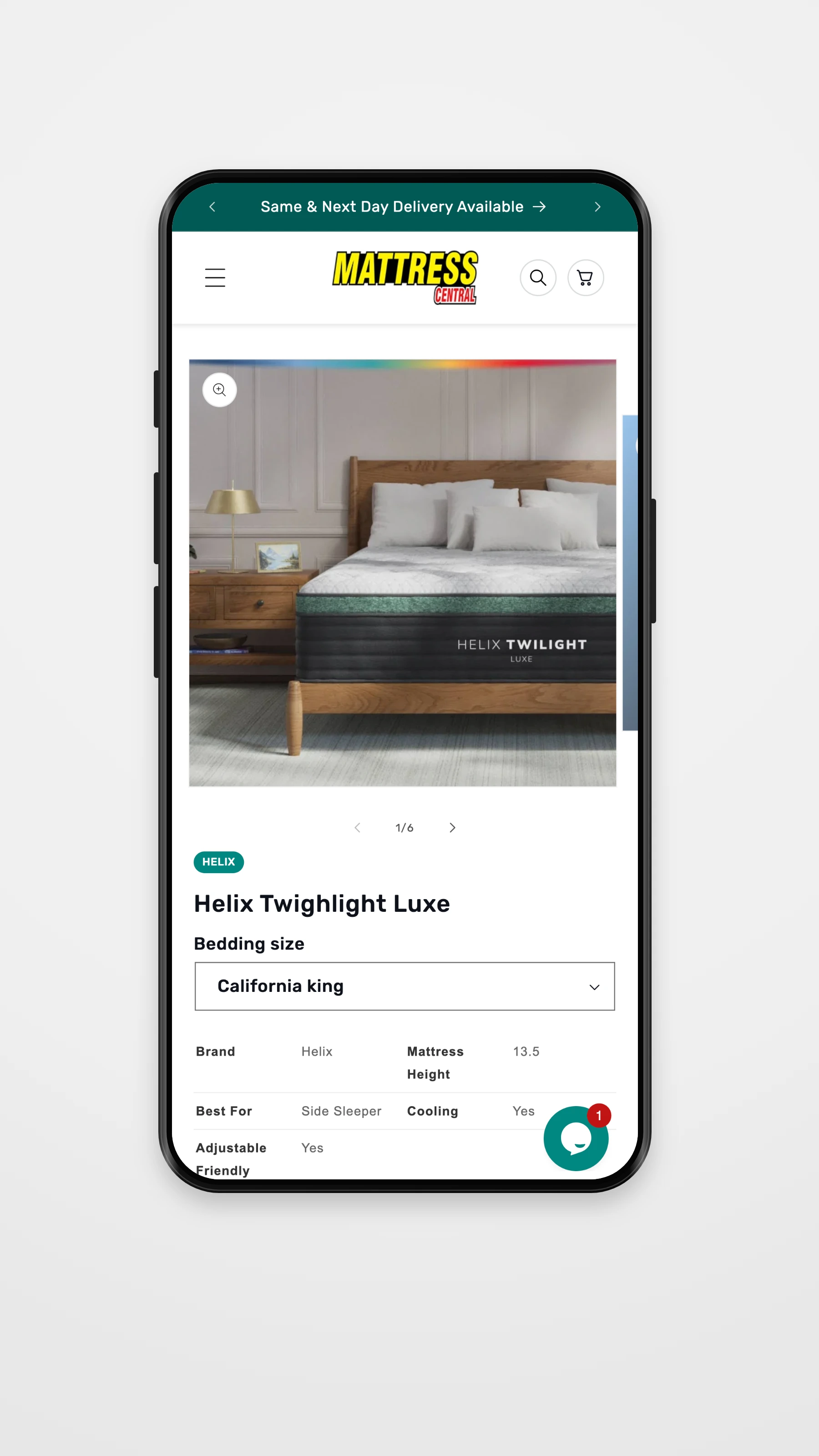 Mattress Central mobile homepage mockup