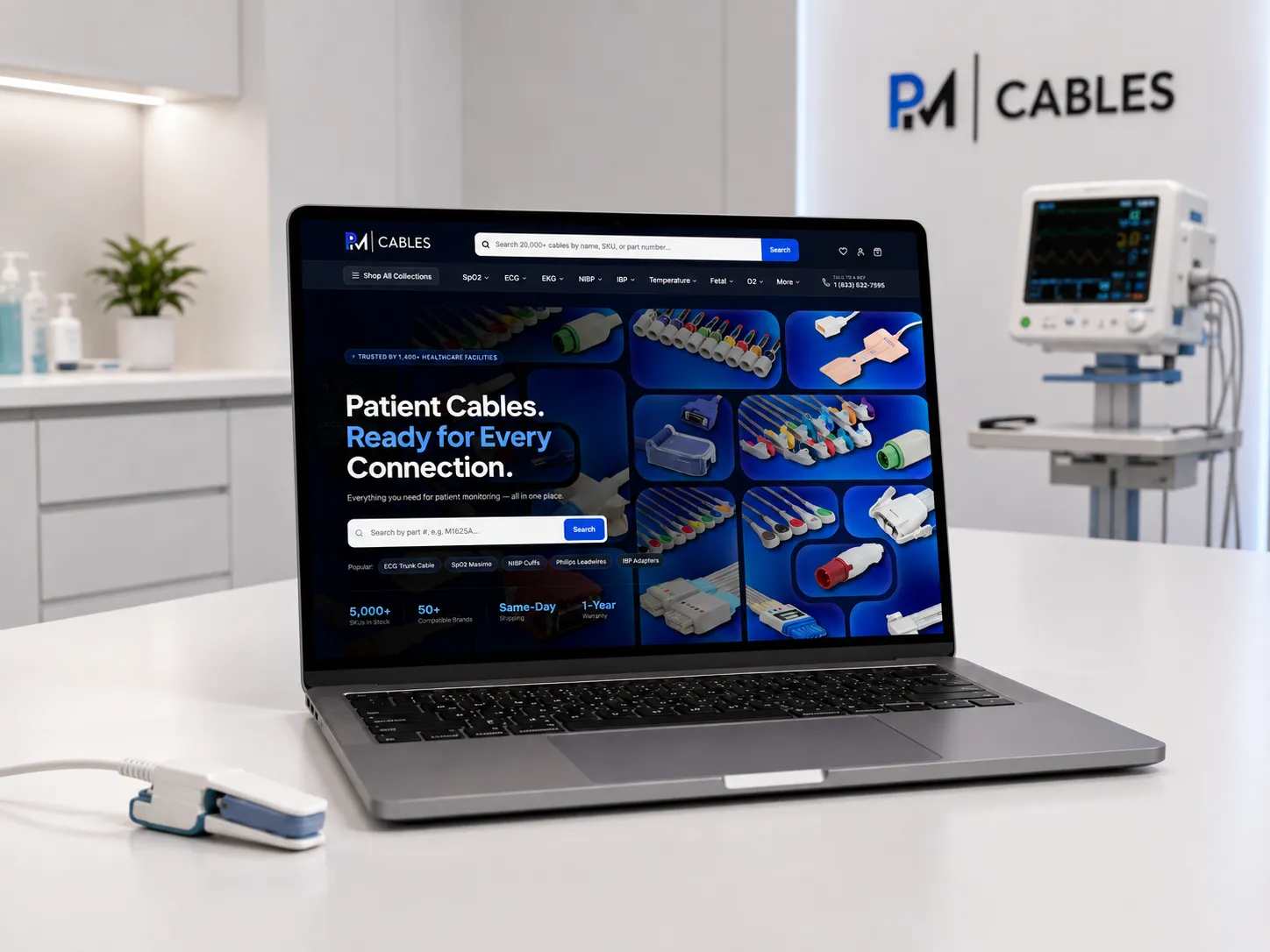 PM Cables website homepage mockup